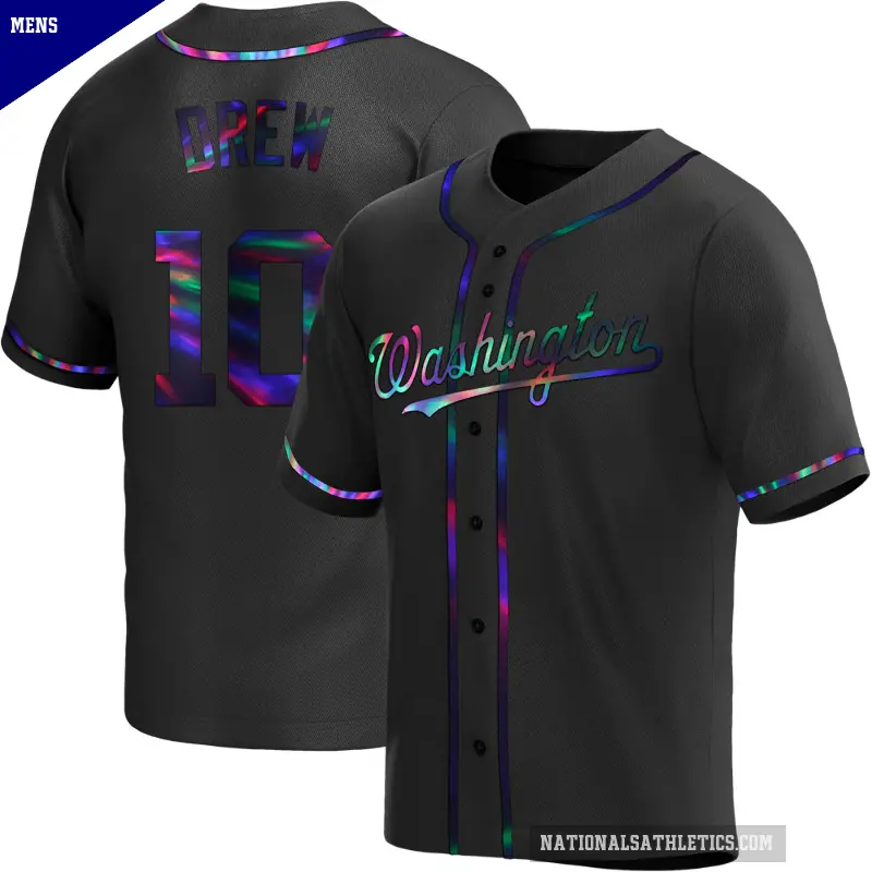 Men's No.10 Stephen Drew Washington Nationals Black Replica Holographic Alternate Jersey