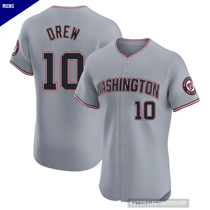 Men's No.10 Stephen Drew Washington Nationals Gray Elite Road Jersey