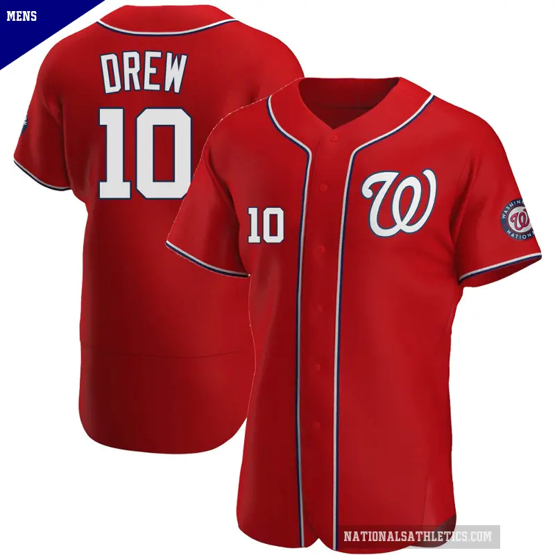 Men's No.10 Stephen Drew Washington Nationals Red Authentic Alternate Jersey