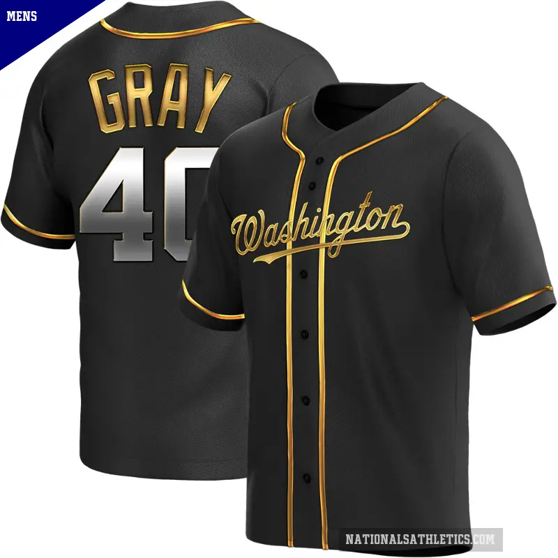 Men's No.40 Josiah Gray Washington Nationals Gold Replica Black en Alternate Jersey