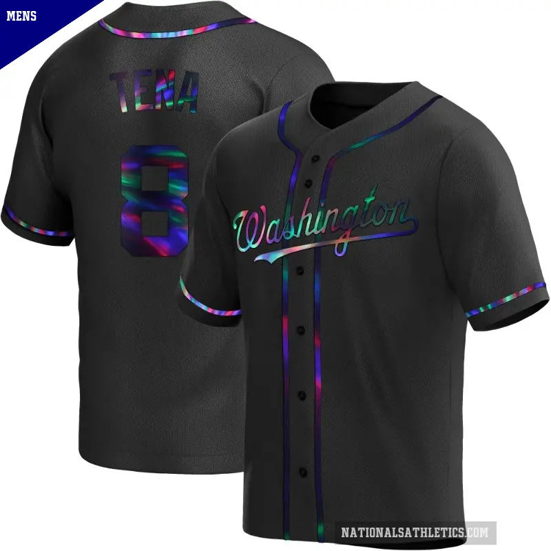 Men's No.8 Jose Tena Washington Nationals Black Replica Holographic Alternate Jersey