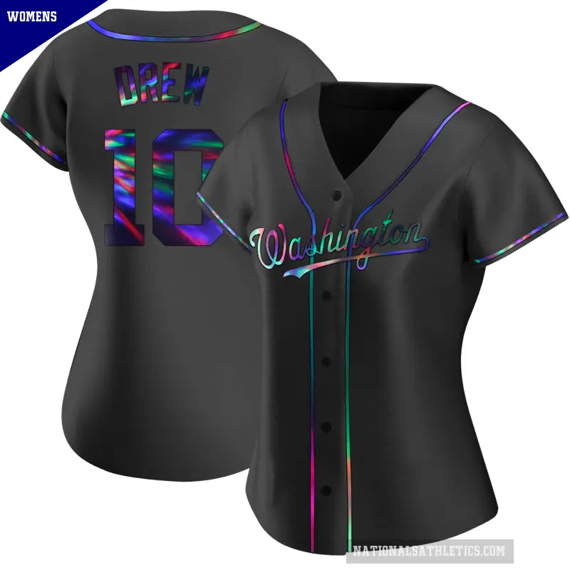 Women's No.10 Stephen Drew Washington Nationals Black Replica Holographic Alternate Jersey