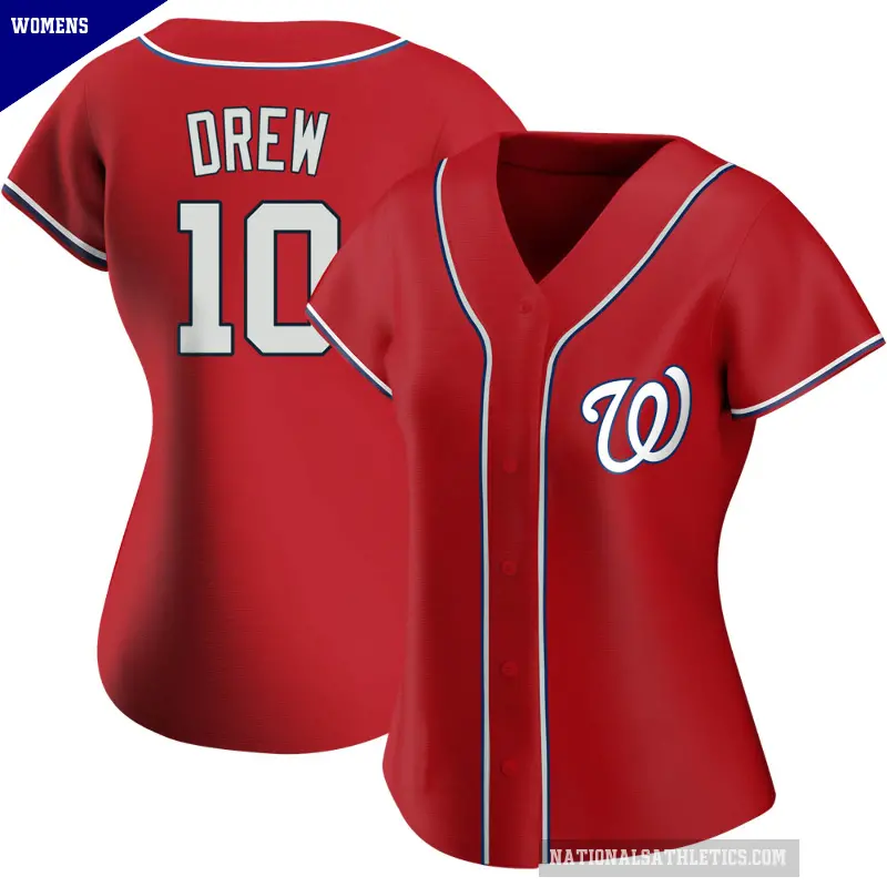 Women's No.10 Stephen Drew Washington Nationals Red Authentic Alternate Jersey