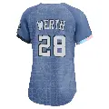 Women's No.28 Jayson Werth Washington Nationals Blue Limited 2025 City Connect Jersey