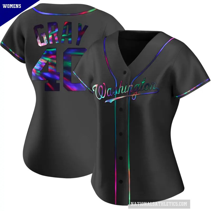 Women's No.40 Josiah Gray Washington Nationals Black Replica Holographic Alternate Jersey
