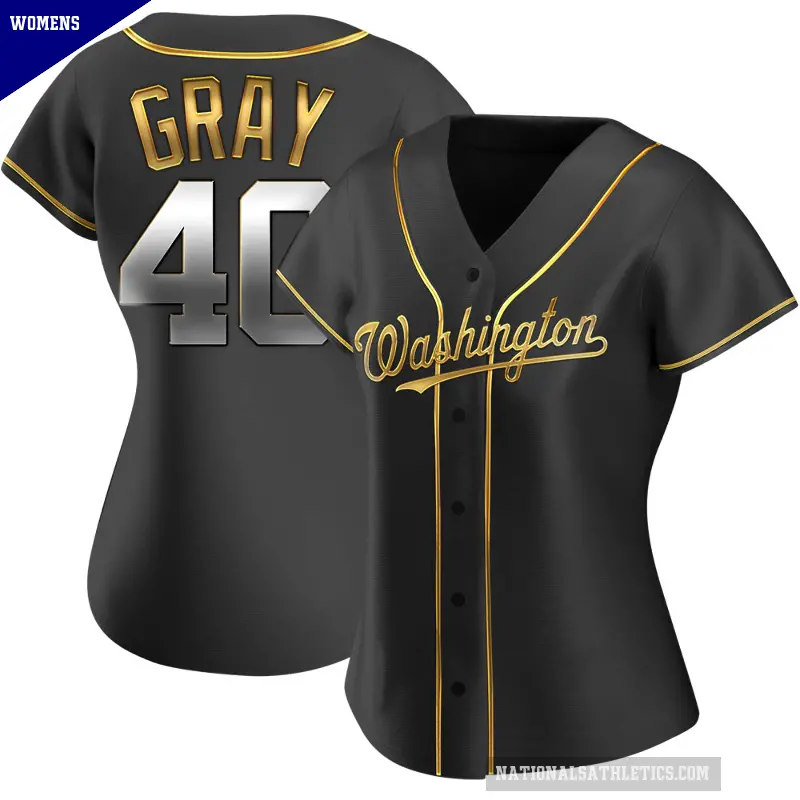 Women's No.40 Josiah Gray Washington Nationals Gold Replica Black en Alternate Jersey