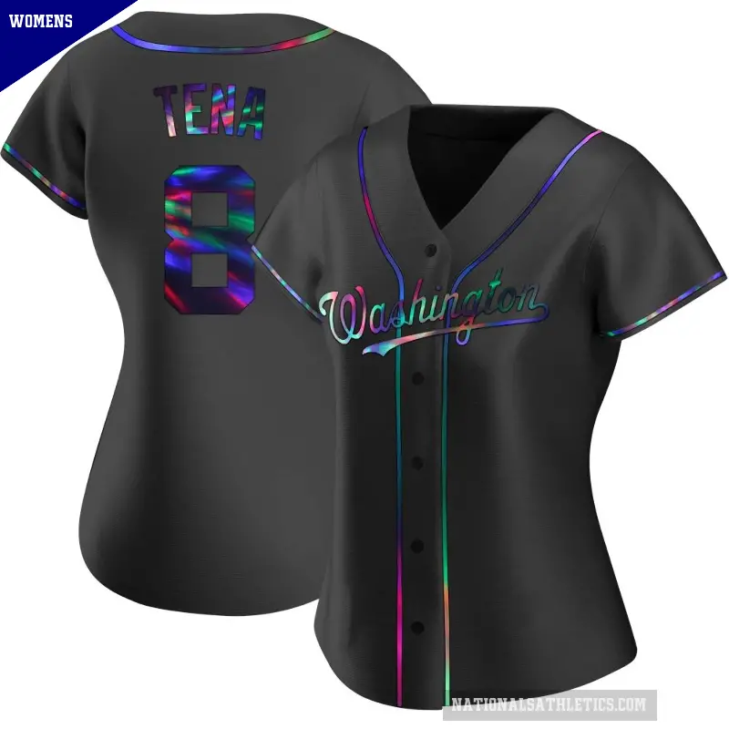 Women's No.8 Jose Tena Washington Nationals Black Replica Holographic Alternate Jersey