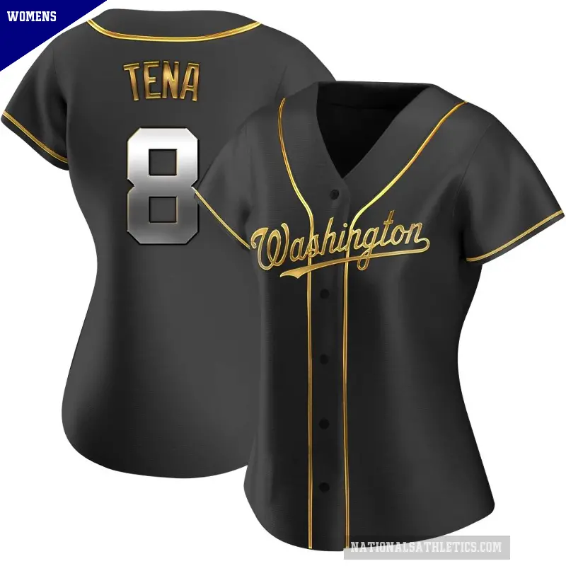 Women's No.8 Jose Tena Washington Nationals Gold Replica Black en Alternate Jersey