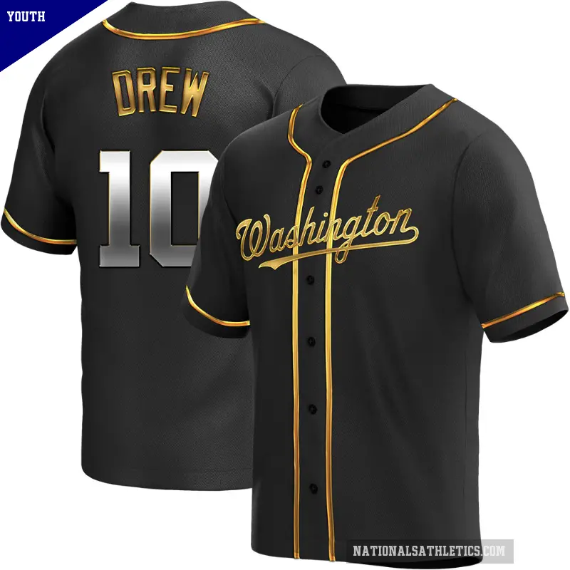 Youth No.10 Stephen Drew Washington Nationals Gold Replica Black en Alternate Jersey