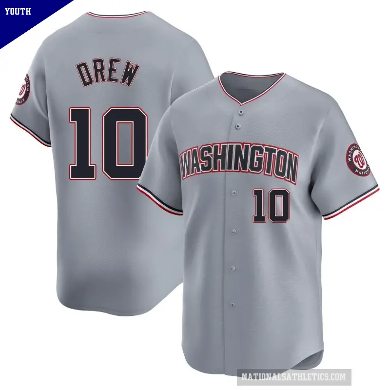Youth No.10 Stephen Drew Washington Nationals Gray Limited Road Jersey