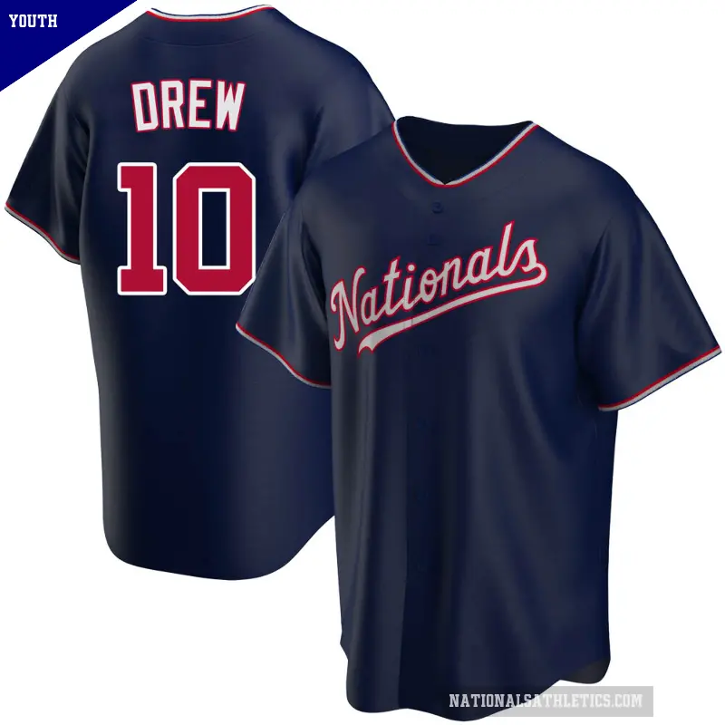 Youth No.10 Stephen Drew Washington Nationals Navy Replica Alternate Jersey
