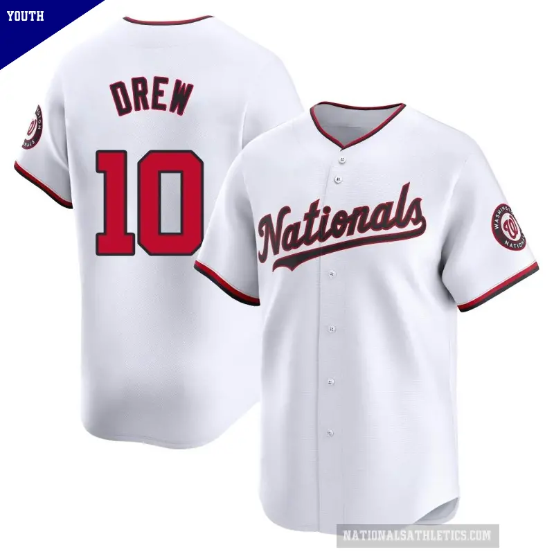 Youth No.10 Stephen Drew Washington Nationals White Limited Home Jersey