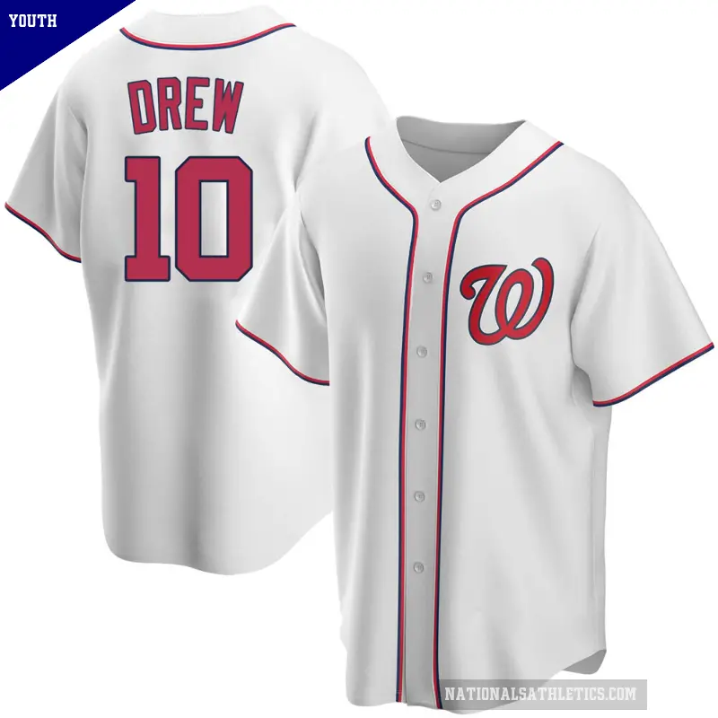 Youth No.10 Stephen Drew Washington Nationals White Replica Home Jersey