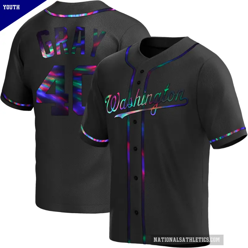 Youth No.40 Josiah Gray Washington Nationals Black Replica Holographic Alternate Jersey