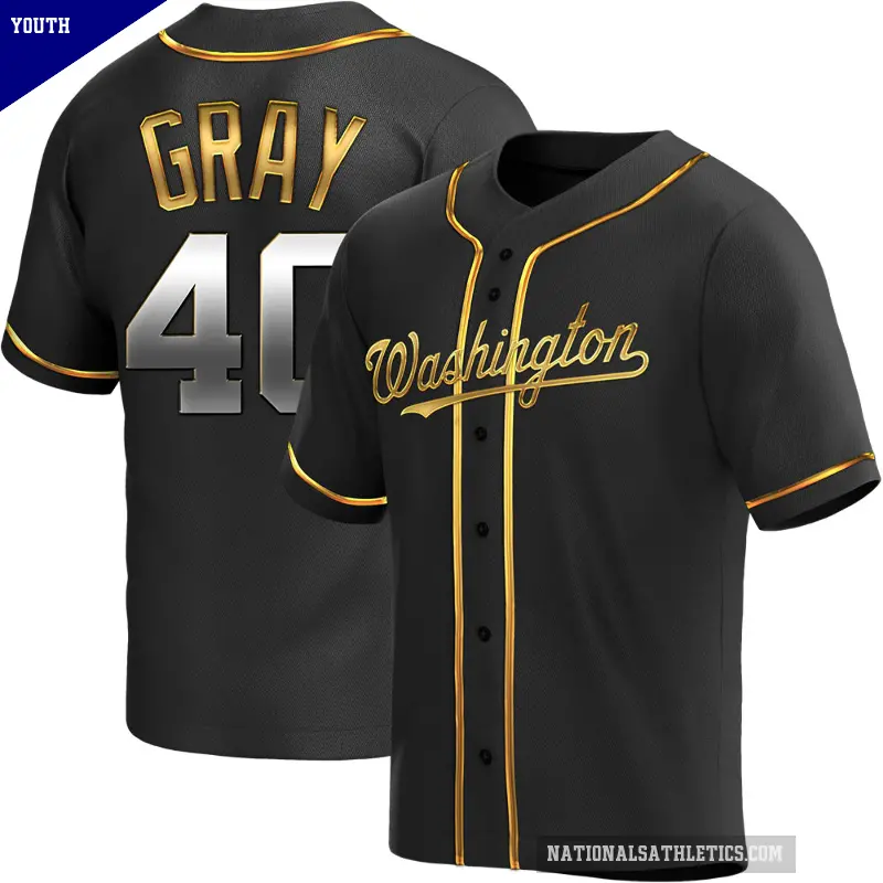 Youth No.40 Josiah Gray Washington Nationals Gold Replica Black en Alternate Jersey