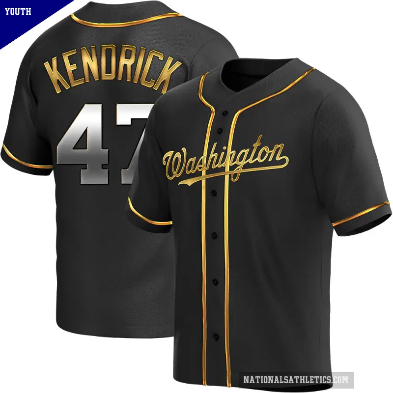 Youth No.47 Howie Kendrick Washington Nationals Gold Replica Black en Alternate Jersey