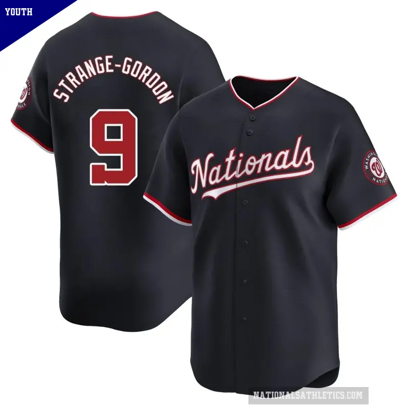 Youth No.9 Dee Strange-Gordon Washington Nationals Navy Limited Alternate Jersey